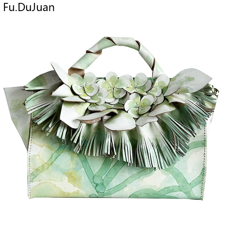Fu.DuJuan 原创设计手工拼接包包花朵牛皮手工手提包 单肩斜挎包