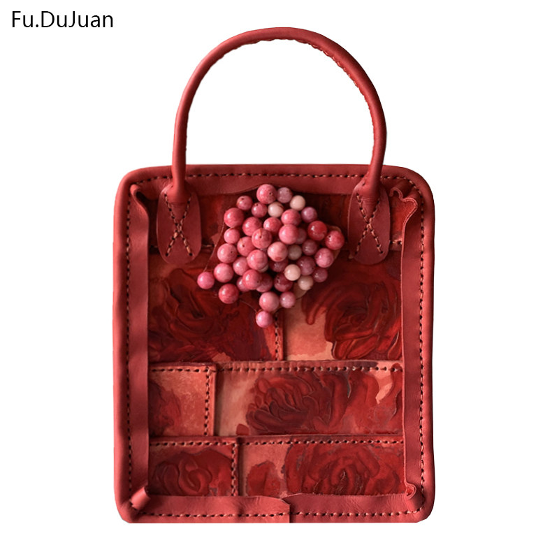 Fu.DuJuan 原创手袋 中国风女包 手工包 手提方包 斜挎包 红牡丹