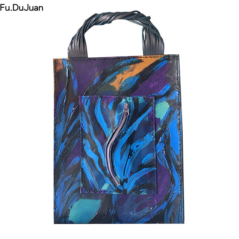 【冰湖】中国原创设计师手绘包 艺术双肩包 背包手提包 植鞣牛皮