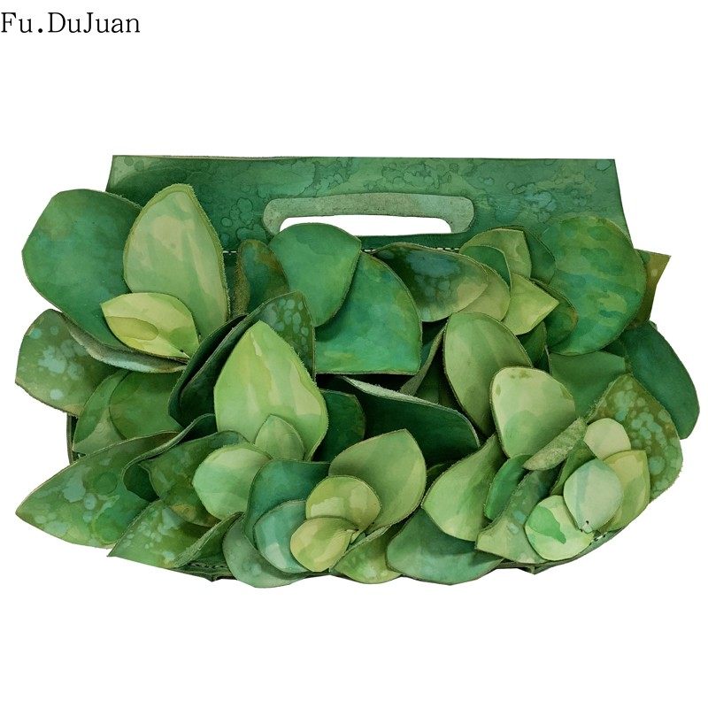 绽放&繁花中国原创设计师包 气质高贵女包 手工花瓣手提斜跨包 绿