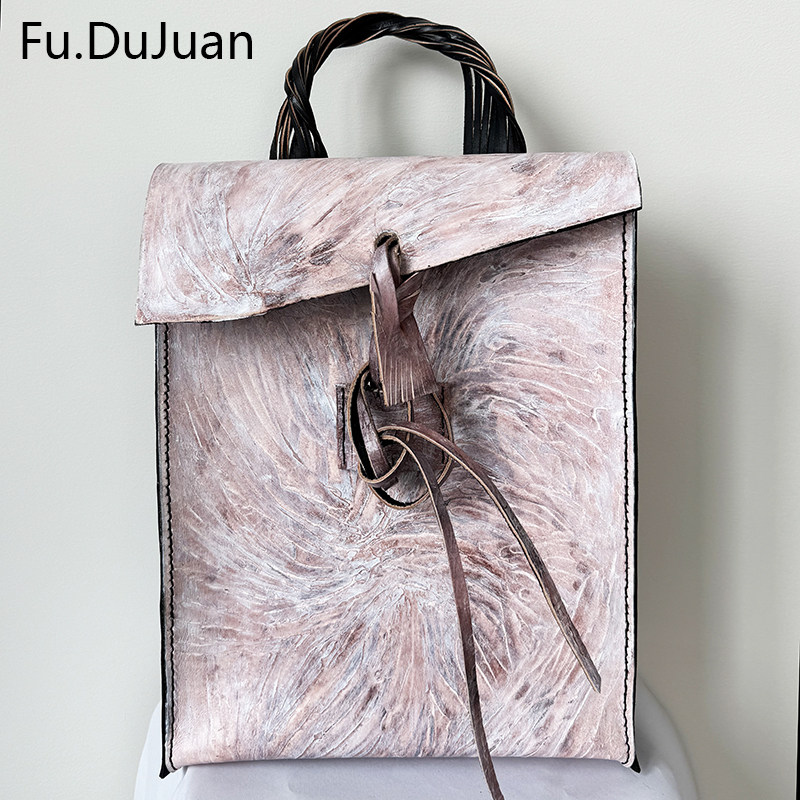 【岁月脉纹】 Fu.DuJuan 复古手绘艺术怀旧奢华 双肩包 植鞣革包
