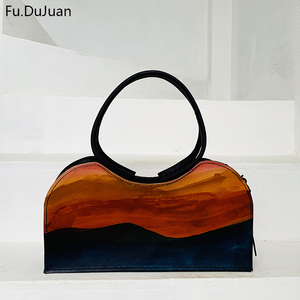 Fu.DuJuan 晚霞 原创包 手绘艺术真皮女包 植鞣革手工手拧单肩包