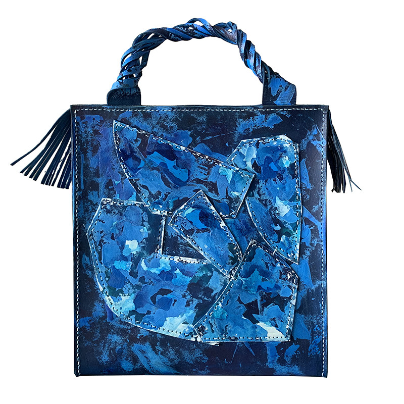 【冰湖】蓝双肩包 中国原创 手绘包 手提包 设计师 牛皮 小众高端