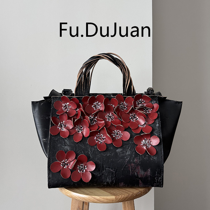 Fu.DuJuan原创设计 优雅花朵包包 手工植鞣艺术 手提斜挎包红梅包
