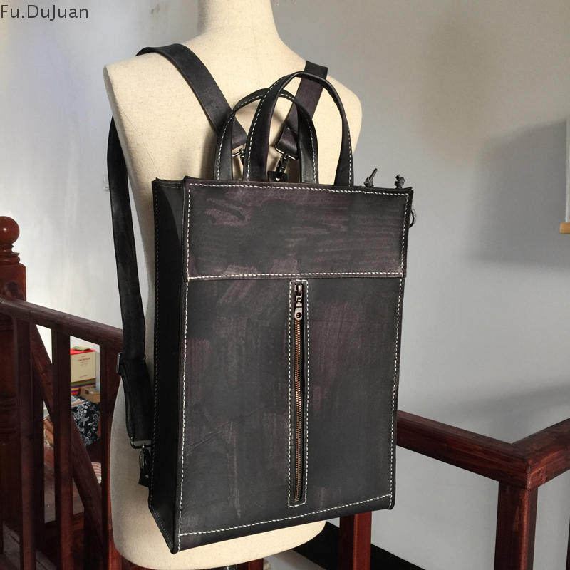 fudujuan 设计师 原创男复古做旧手提双肩包手工头层牛皮包个性