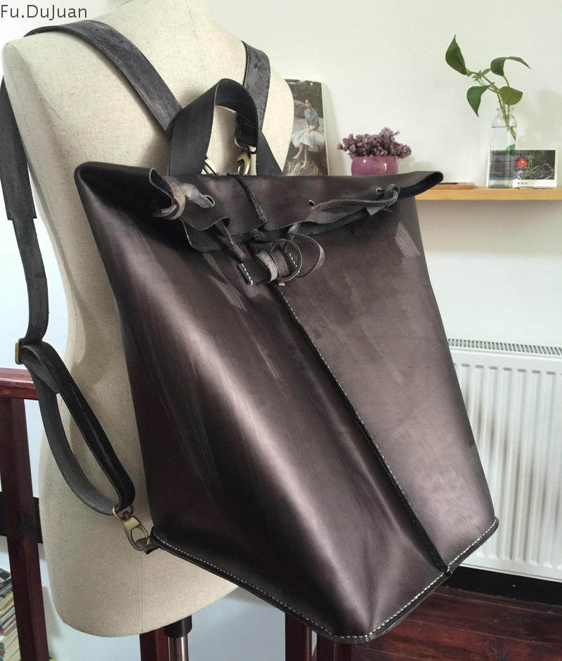 Fu.DuJuan设计师 原创男复古做旧双肩包手工头层牛皮包 大容量包