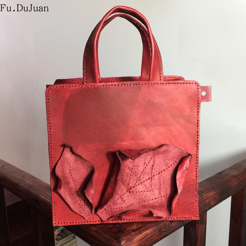 中国红 手提包 斜跨包头层牛皮 Fu.DuJuan 原创设计师绽放系列