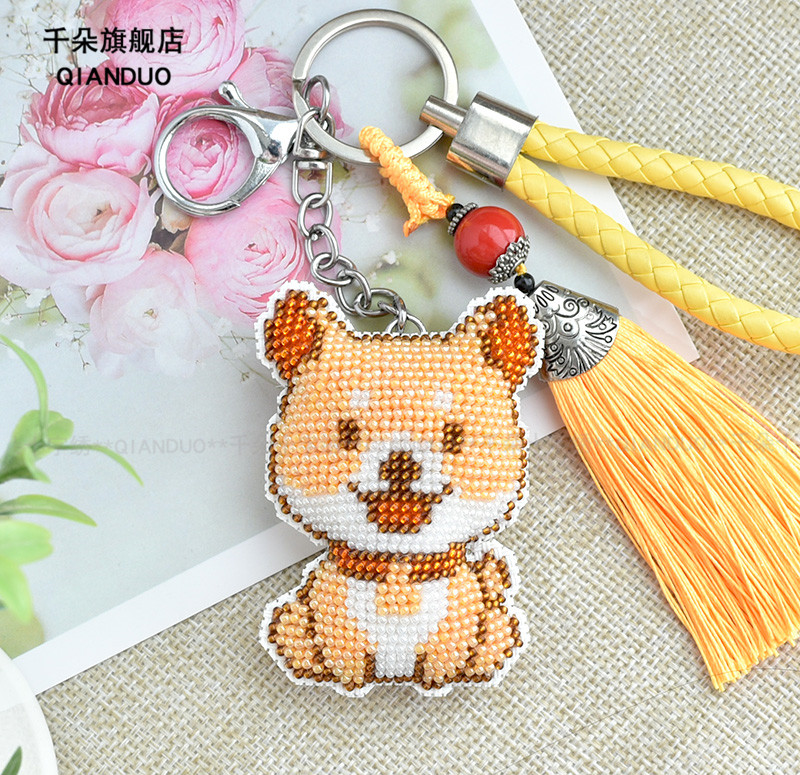 柴犬珠绣钥匙扣diy手工材料包