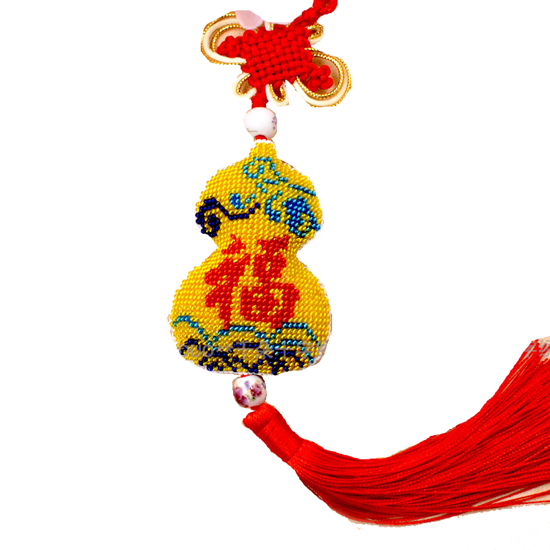 千朵印花新款全珠绣十字绣汽车挂件葫芦福平安福双面车挂饰材料包