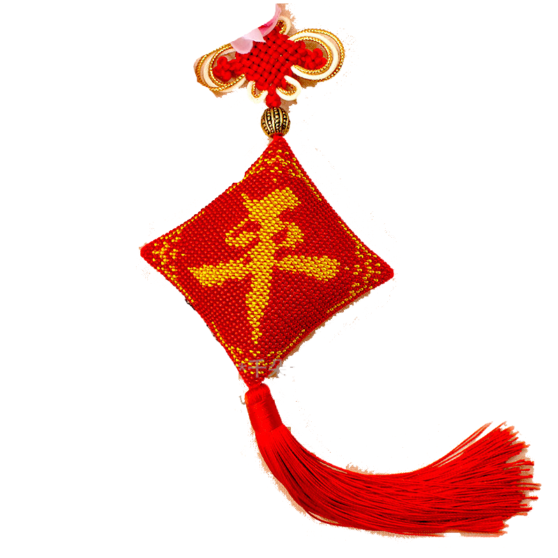 千朵印花满珠绣红色平安福材料包十字绣汽车车饰车挂简单小挂饰
