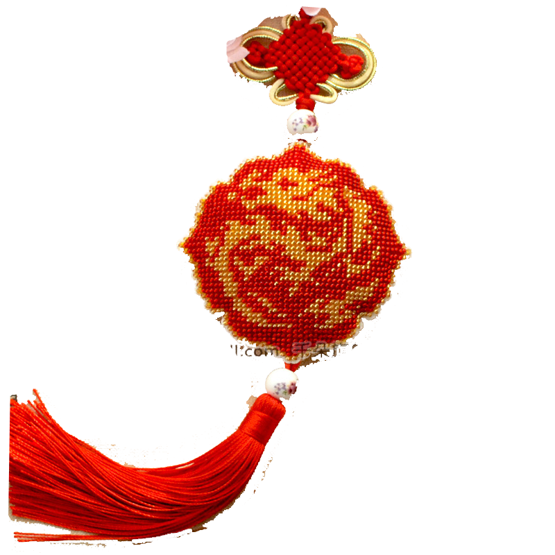 千朵印花满珠绣十字绣双面立体绣车饰车挂材料包红色龙图腾中国红