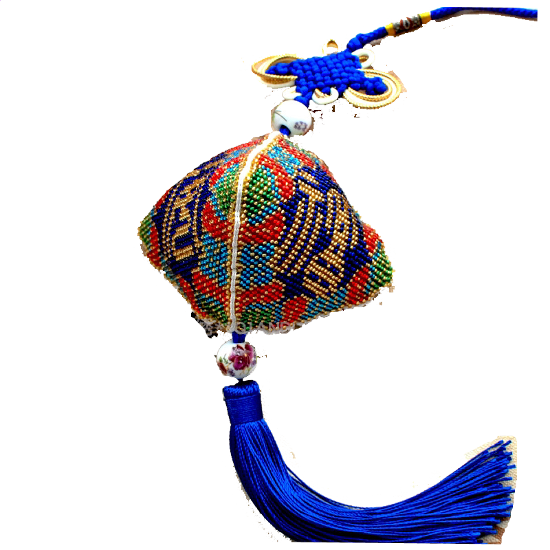 千朵印花平安福满珠十字绣汽车车挂材料包三面立体绣宝蓝色送男士