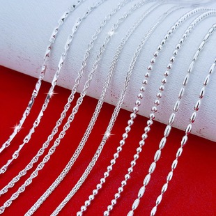 纯银项链女999足银正品 百搭简约锁骨链足银圆珠颈链银链子吊坠