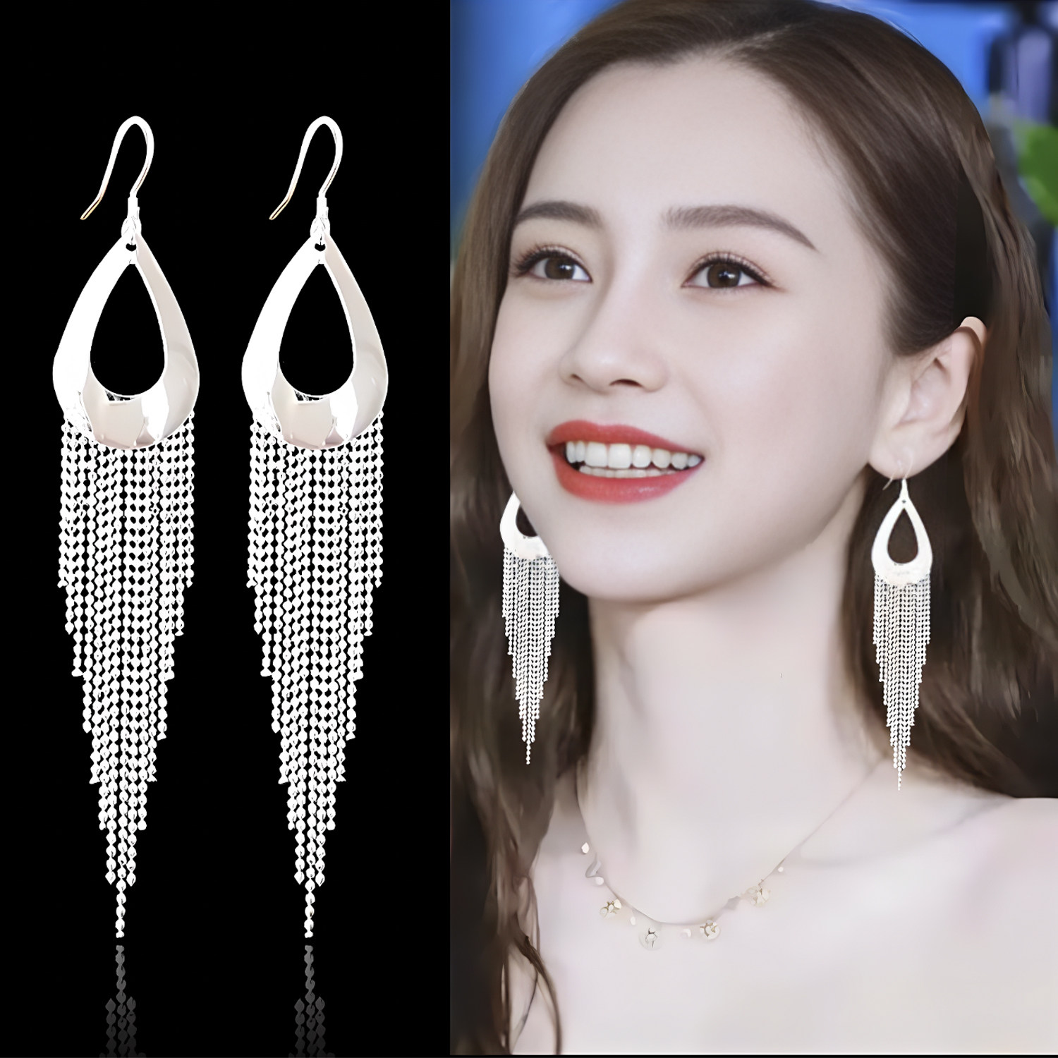 S999纯银耳环女气质简约百搭长款流苏耳钩耳坠防过敏耳吊送女朋友