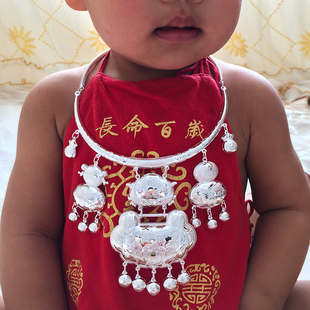 银锁足银小孩长命锁纯银999宝宝银项圈男女婴儿百岁满月周岁礼物