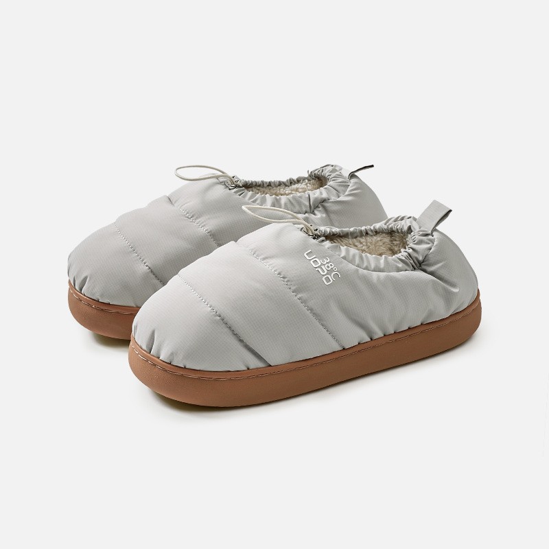 冬新品布面防水后毛绒松紧口包跟棉鞋拖鞋女家居情侣男室内可外穿