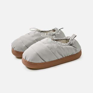 冬新品布面防水后毛绒松紧口包跟棉鞋拖鞋女家居情侣男室内可外穿