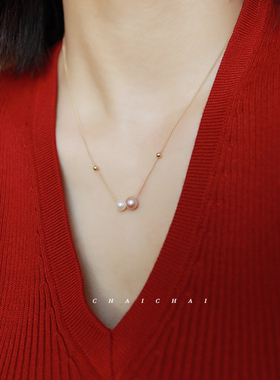 天然紫色珍珠项链女独特转运珠气质轻奢法式秋冬新款锁骨链不褪色