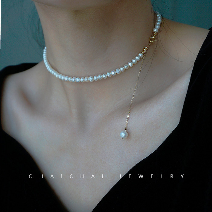 赫本风天然小珍珠项链chocker设计感包金颈链叠戴气质仙女锁骨链