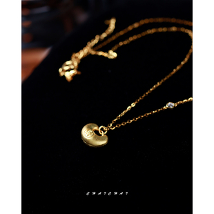 古法925银黄金色福袋项链吊坠平安锁小金坨元宝招财转运锁骨链