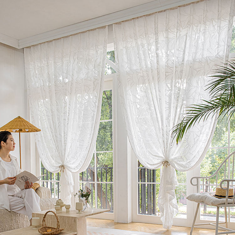 叶子法式窗帘透光不透人纱帘复古浪漫浮雕窗纱轻奢高级感阳台防晒,居家布艺,定制窗帘,淘宝优惠券,粉丝福利购,淘宝优惠卷