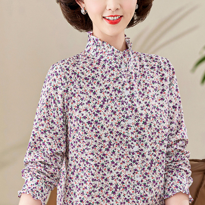 衬衫长袖碎花纯棉中年女士洋气