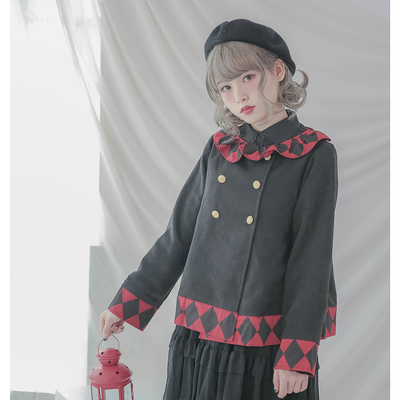 [dollydelly]菱格拼色外套