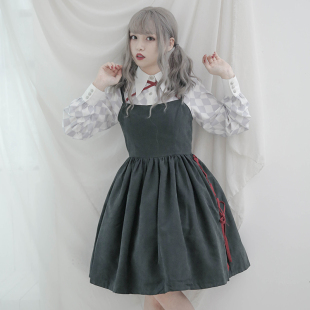 Dolly Delly原创哥特暗黑lolita绑带a字裙红色黑色吊带连衣裙JSK