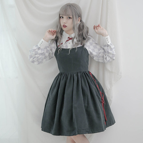 lolitaa字裙红色黑色连衣裙
