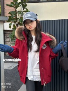 WOOSO潮牌男童女童波拉bora2025韩国童装冬款新款派克羽绒服外套