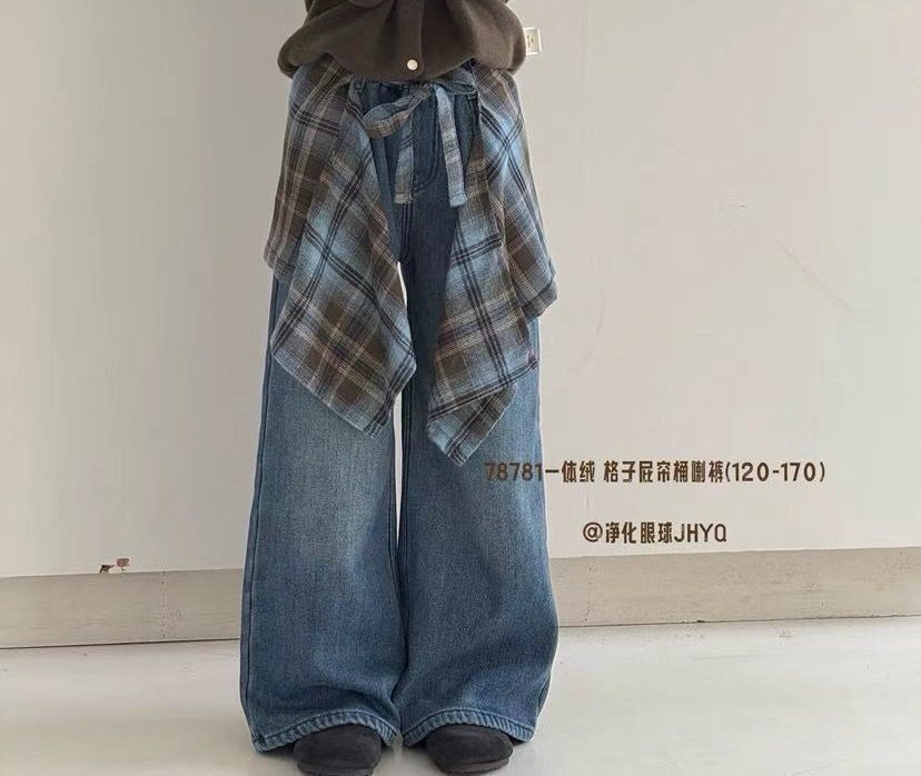 2025冬季新款儿童韩版一体绒屁帘牛仔裤女童中大童休闲裤阔腿裤,童装/婴儿装/亲子装,儿童牛仔裤,淘宝优惠券,粉丝福利购,淘宝优惠卷