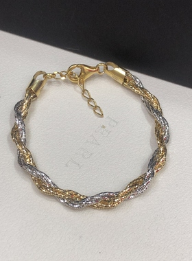 意大利进口S925纯银镀18K真金超美双色时尚手镯手链高级软金手链