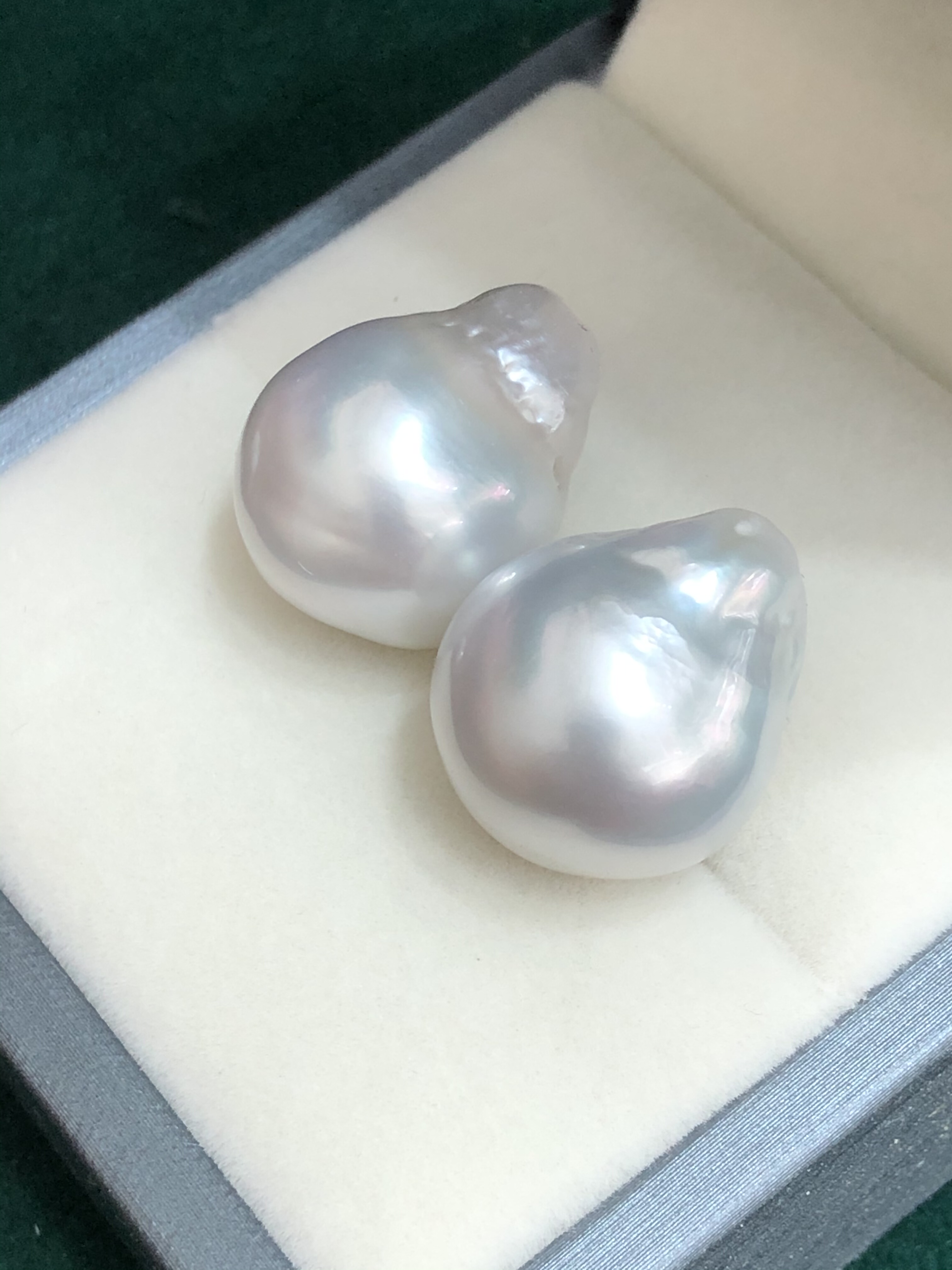 纯天然海水澳洲白蓝血巴洛克15.8*18Mm大尺寸海水珍珠对珠可耳环