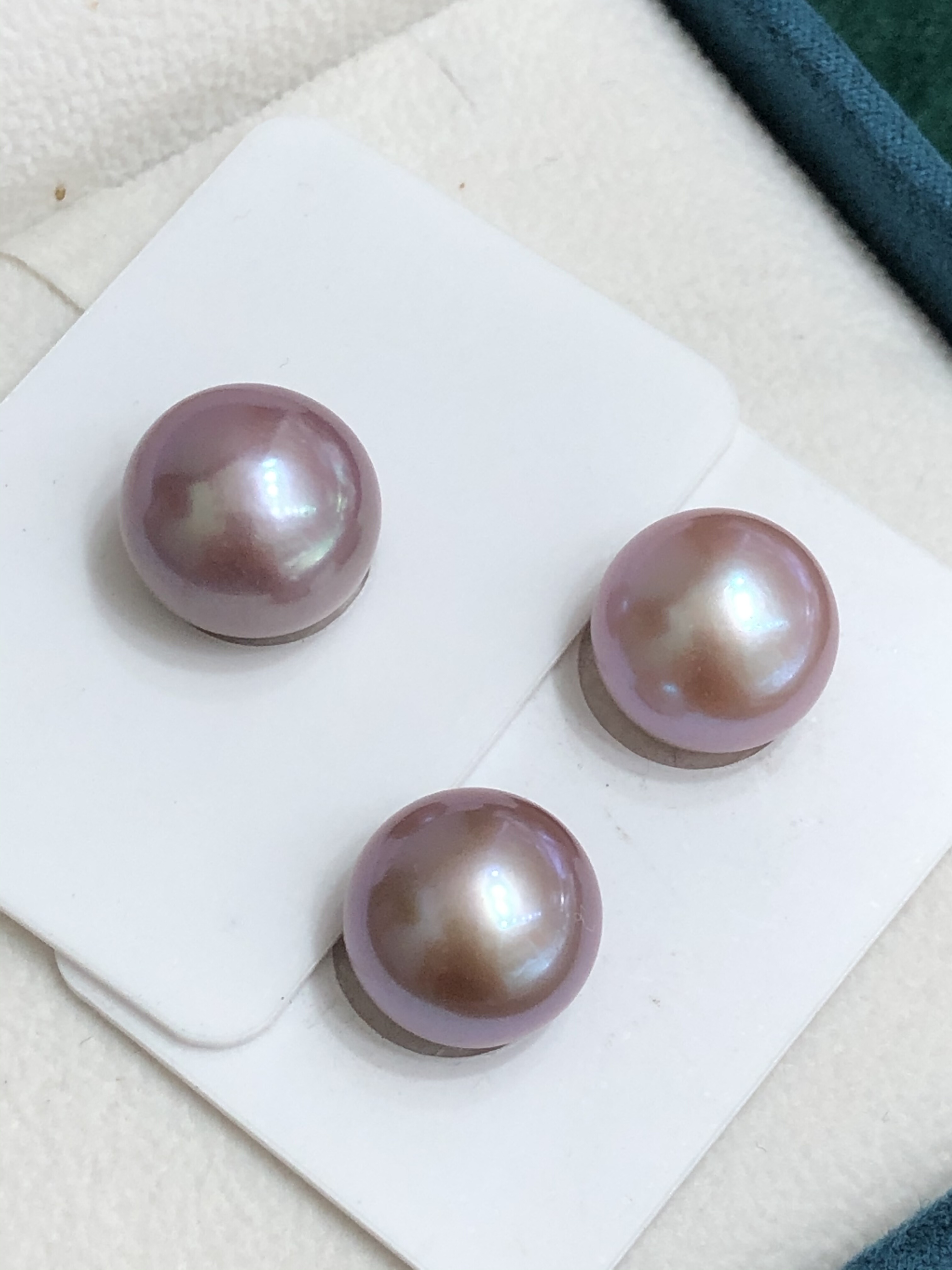 天然淡水紫色珍珠近正圆套装13-14Mm珍珠套装耳钉吊坠一套珍珠女