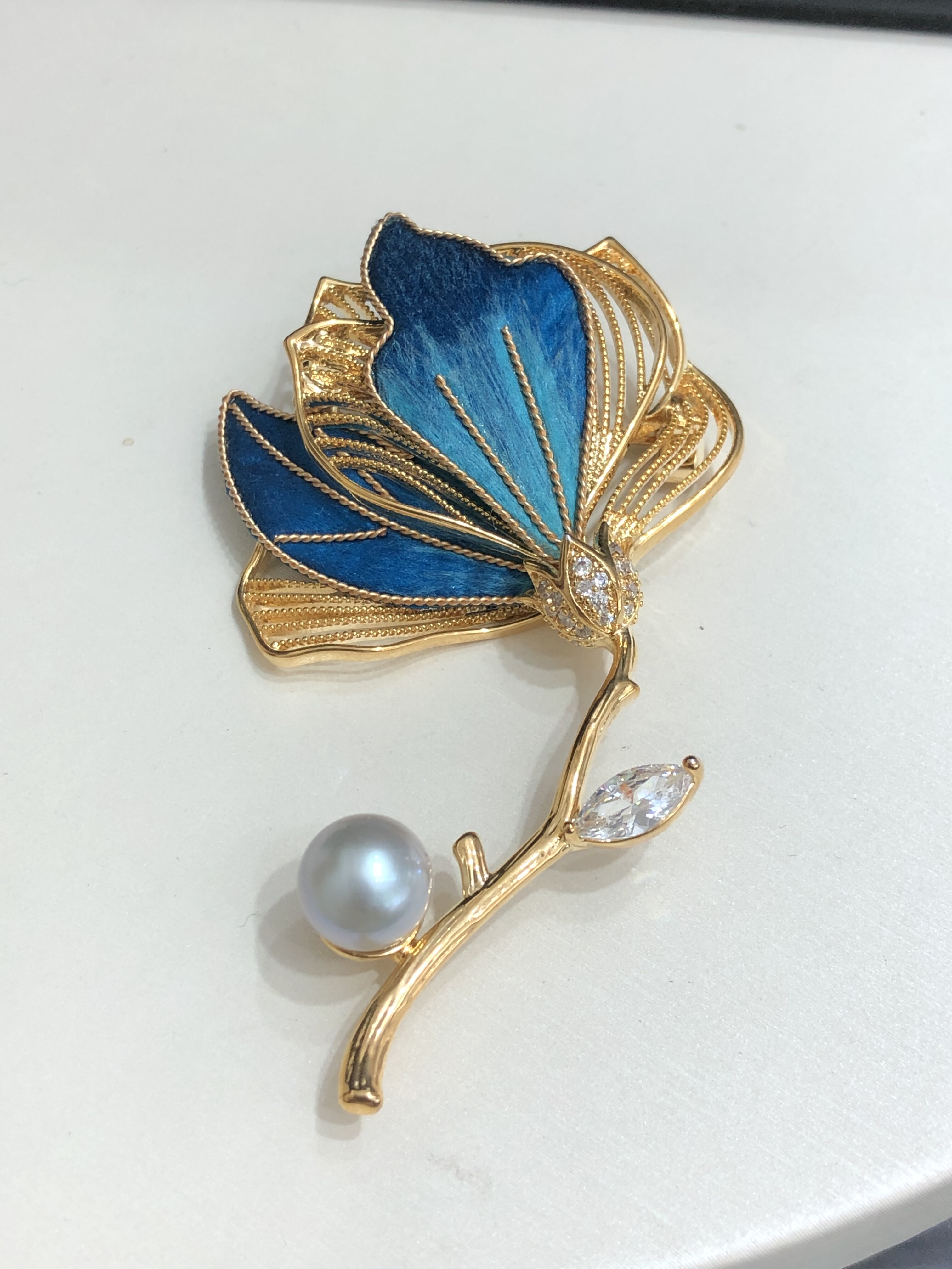 纯天然日本海水真多麻7.5-8Mm时尚兰莲花时尚高级质感胸花礼物女