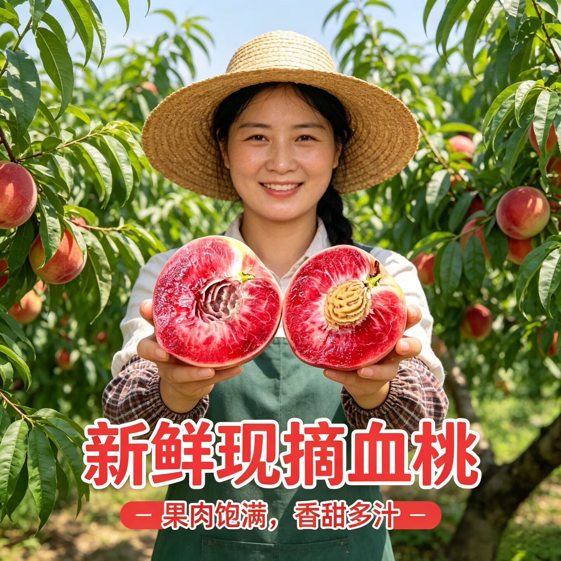 正宗血桃新鲜水果河南桐柏县朱砂红桃净重3斤5斤现摘脆甜离核血桃