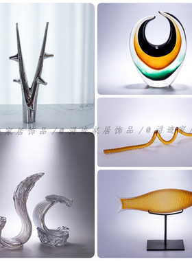 轻奢极简艺术玻璃摆件样板间客厅书房书柜玄关小众家居软装摆件