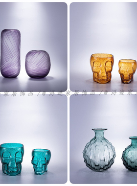 现代轻奢玻璃花瓶摆件样板间售楼处客厅玄关艺术插花高级感装饰品