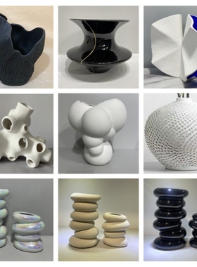 现代ins欧式轻奢艺术抽象原色电镀陶瓷花器售楼处酒店鹅卵石干花