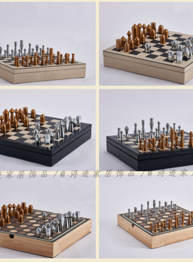 现代轻奢风高端国际象棋摆件样板间售楼处居家客厅艺术棋盘装饰品