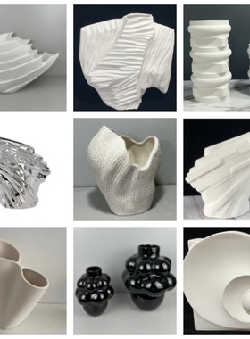 北欧简约抽象几何创意花艺陶瓷插花器高级家居客厅样板间装饰摆件