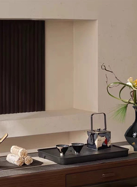 新中式酒店大厅装饰品摆件茶室洽谈室桌面茶具摆件茶道具茶盘