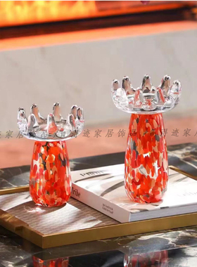 现代简约手工玻璃皇冠烛台摆件