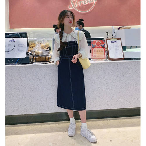 小个子牛仔减龄深蓝色背带裙