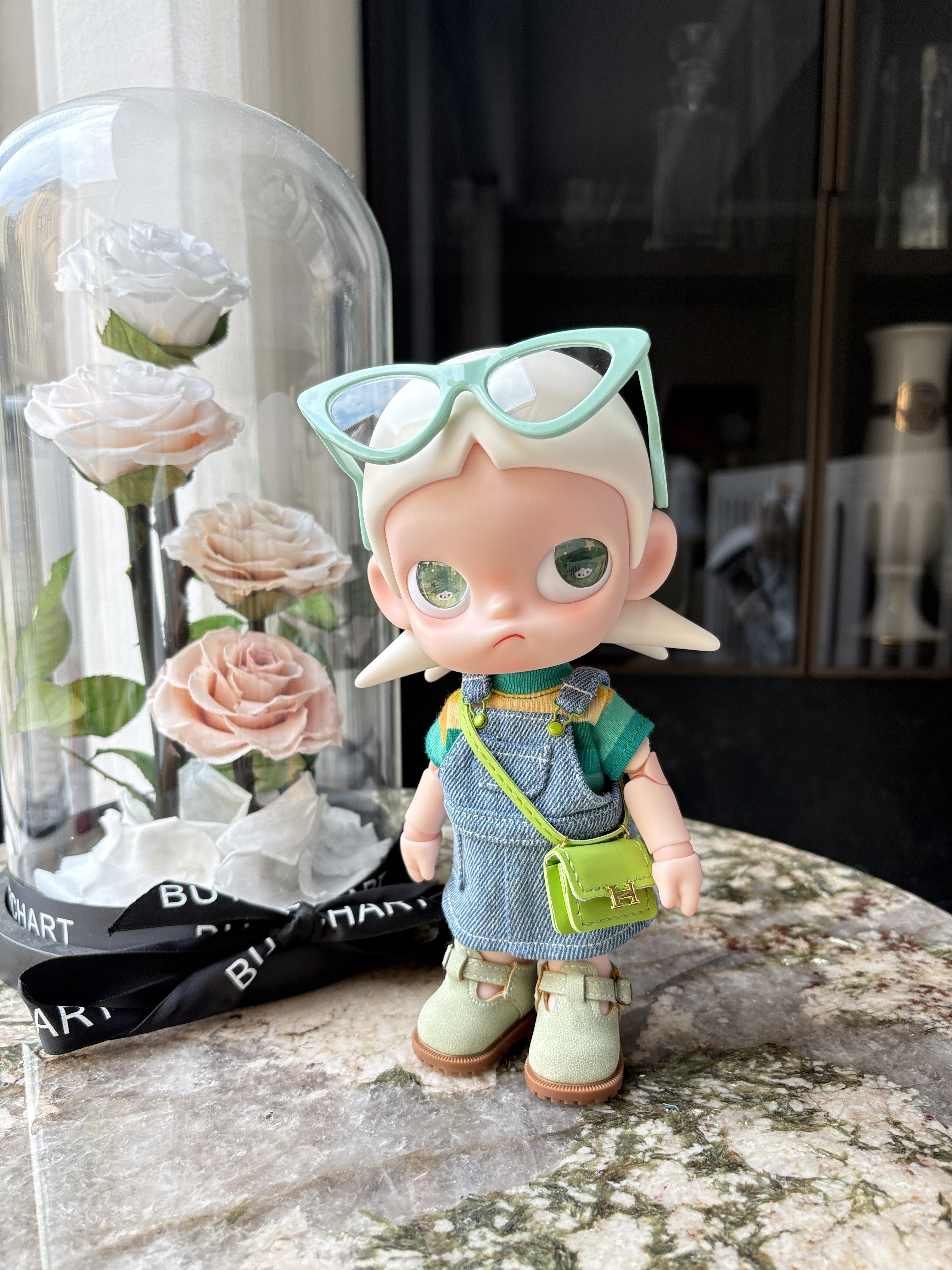 zsiga 嘎子姐娃衣黄绿撞浅色牛仔背带裙套装一二代八分人偶适用
