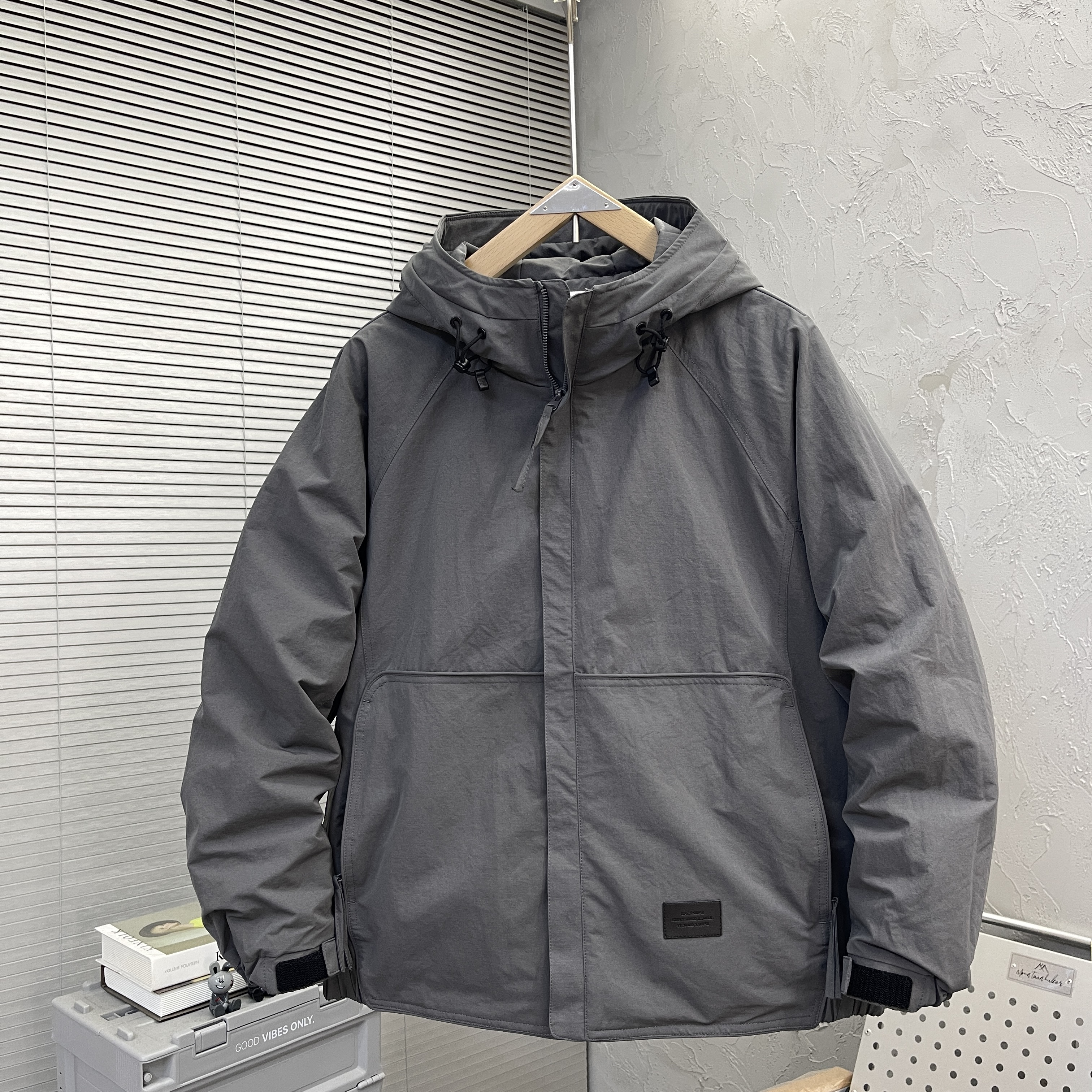 冬季新款潮流男士纯色棉衣外套简约结构款宽松保暖百搭薄棉服夹克