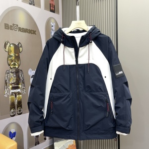 冬季新款工装拼接连帽棉衣男百搭户外冲锋衣拉链口袋休闲宽松外套