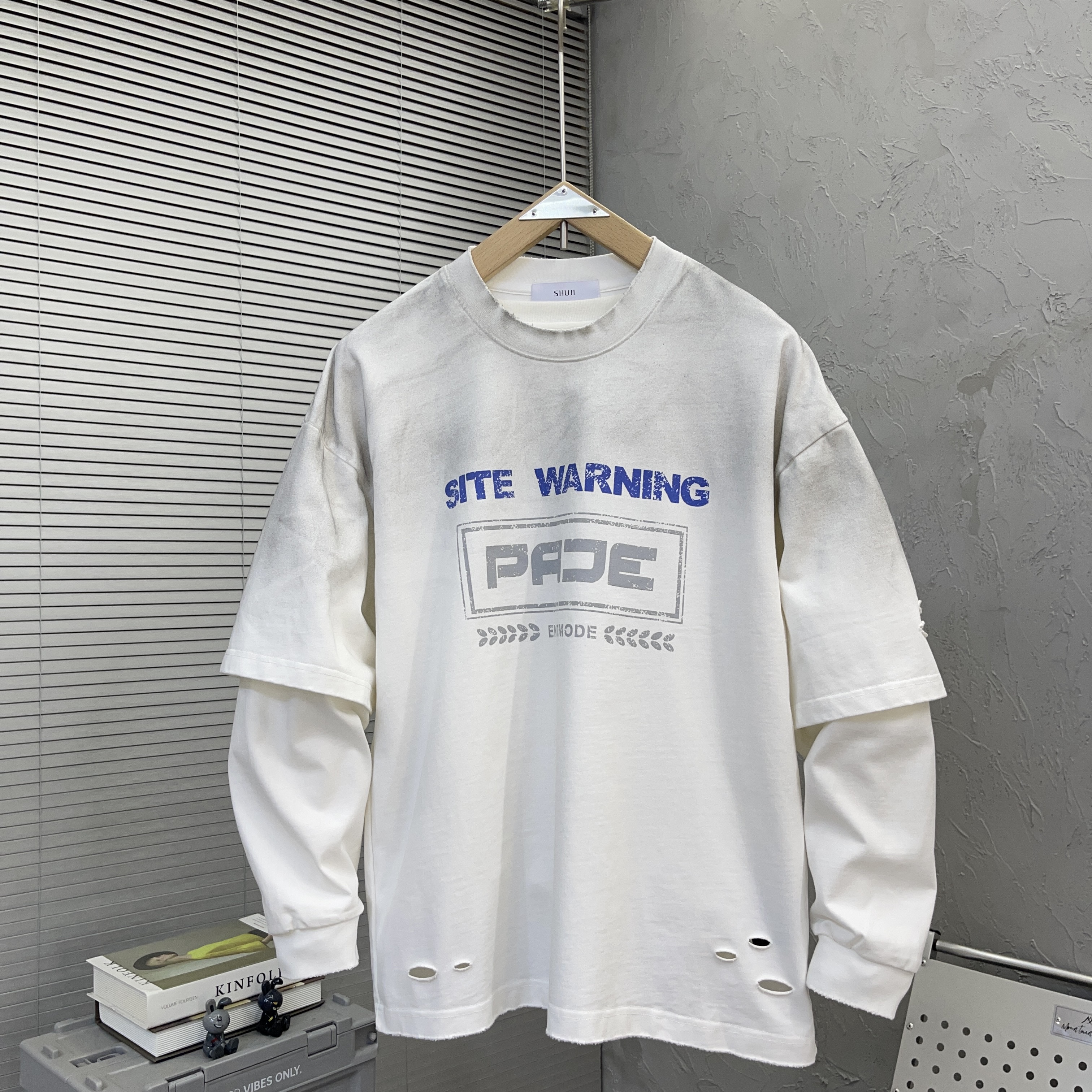 2025秋季新款男士假两件长袖T恤潮牌青年时尚潮流水洗宽松卫衣潮