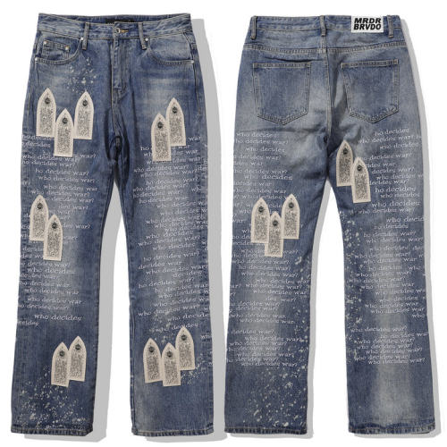 WHO DECIDES WAR JEANS 轻奢春夏重工艺宽松刺绣牛仔裤男潮牌