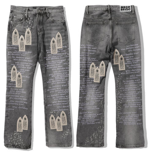 WHO DECIDES WAR JEANS 轻奢春夏重工艺宽松刺绣牛仔裤男潮牌